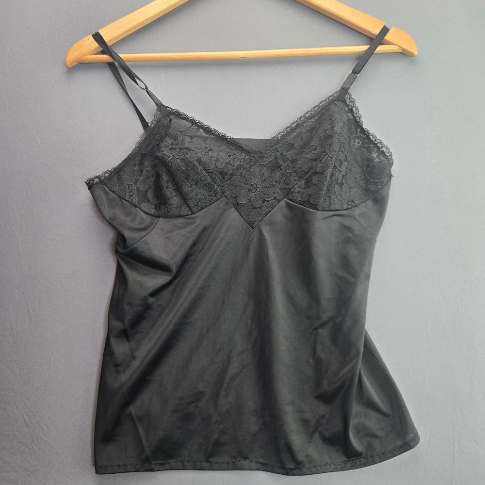 Vanity Fair Vintage Camisole Lace Trim Tank Top 34 S Black Adjustable Straps USA